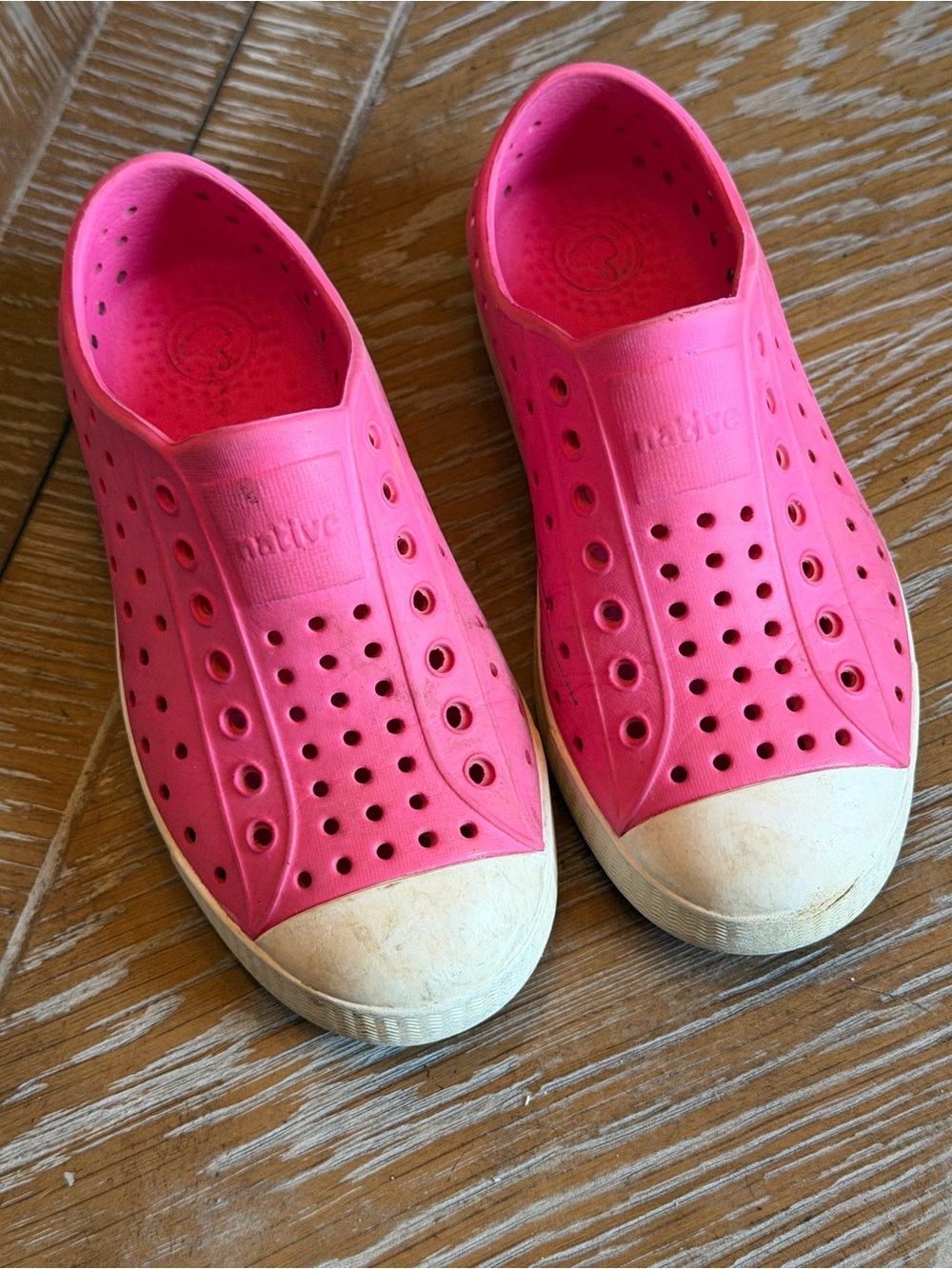 Native Pink Slip-Ons with White Toe Caps - Girls 11